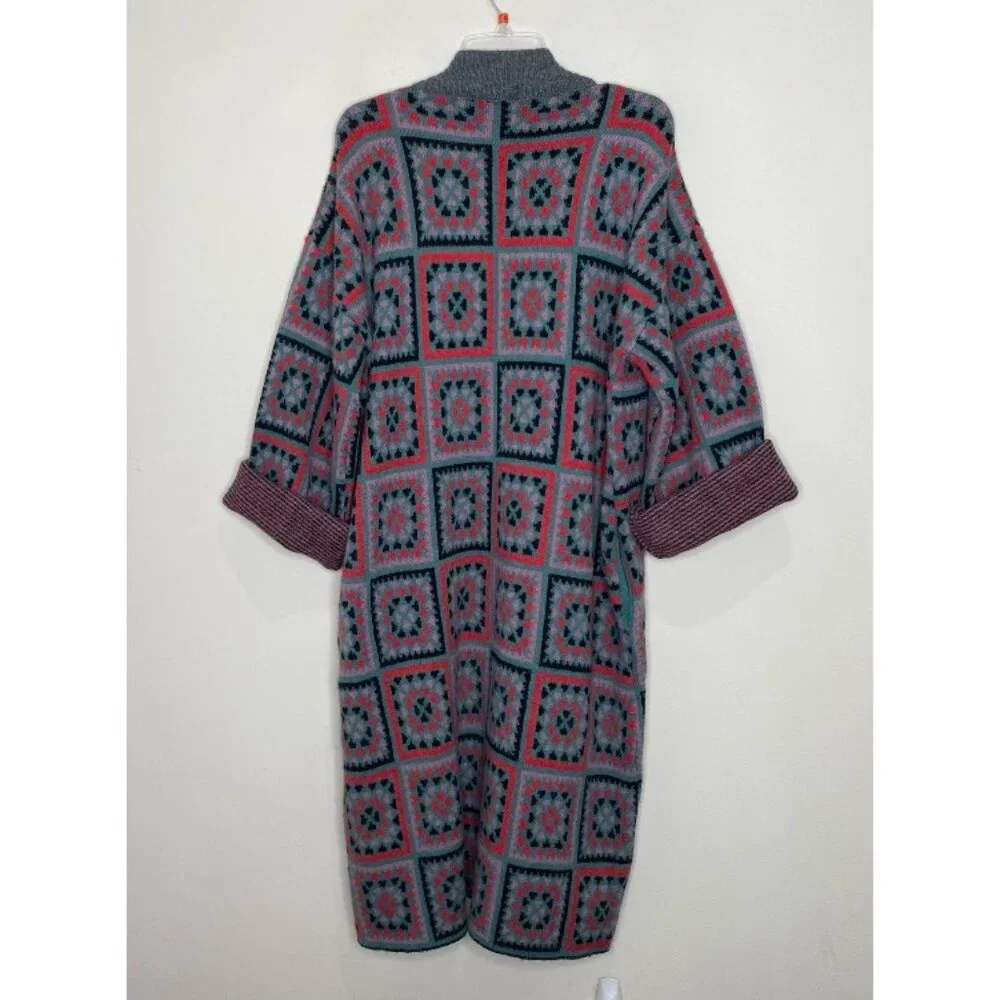 Saachi Square Patch Open Front LOng Kimono Cardigan *Grey* One Size - Picture 5 of 13